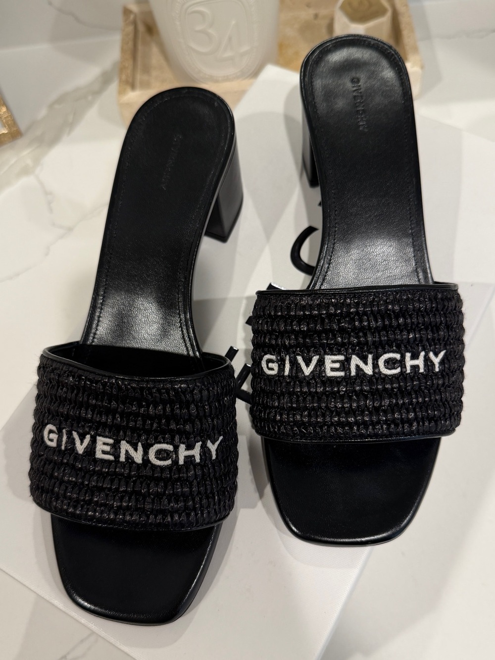 Givenchy Black Raffia Logo Slide Mules